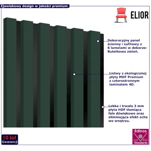 Dekoracyjny panel z lamelami butelkowa zieleń Parvat