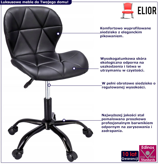 Infografika czarnego krzesła obrotowego Igos 4X