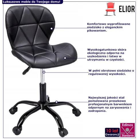 infografika czarnego tapicerowanego krzesła obrotowego Igos 4X