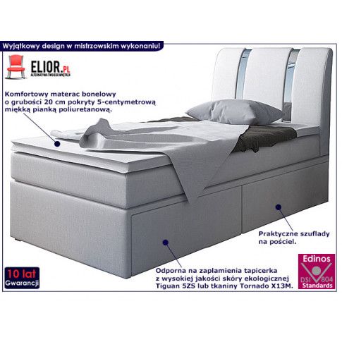 Fotografia Jednoosobowe łóżko boxspring z szufladami na pościel Varris 90x200 - 25 kolorów z kategorii Łóżka kontynentalne