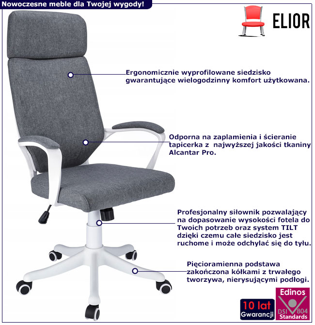 Infografika szarego wysokiego fotela obrotowego - Wiopa