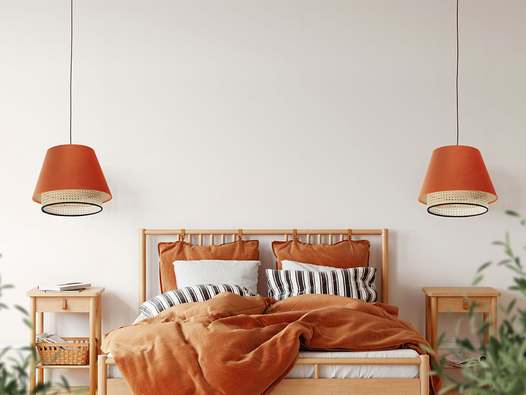 Lampa wisząca boho czerwonym abażurem i dodatkiem rattanowym D821-Mirano