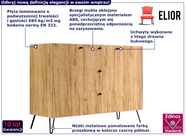 Komoda na metalowych nóżkach Zorina 3X dab craft