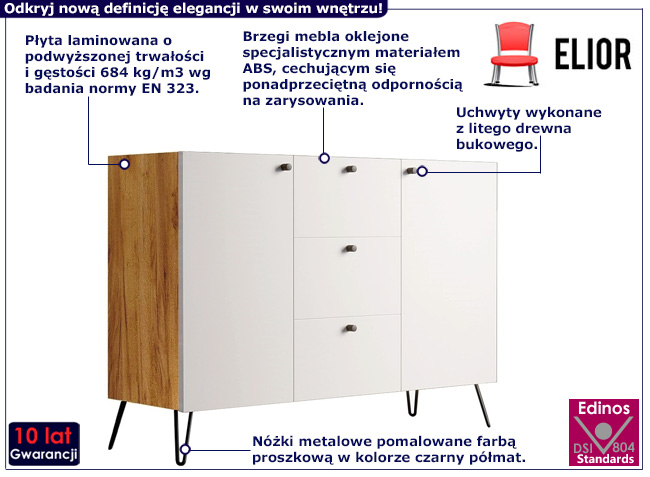 Komoda na metalowych nóżkach Dalia 3X dab craft+biały