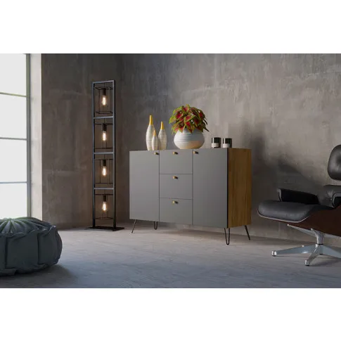 Wizualizacja komody Larkso 3X dąb craft złoty czarny