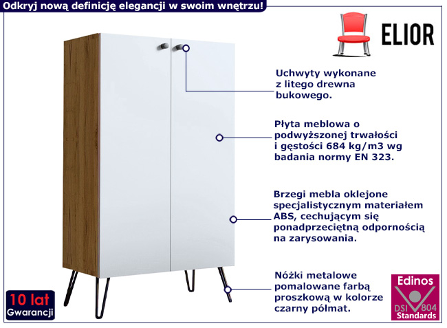 Komoda na metalowych nóżkach Zorina 4X dab craft+biały