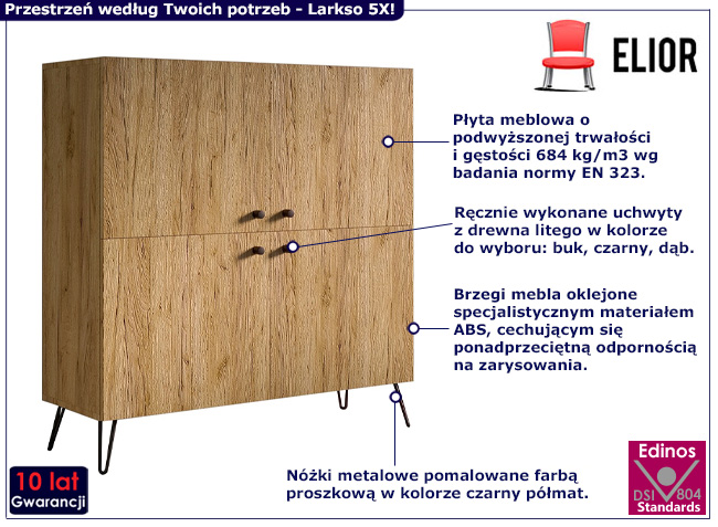 Komoda na metalowych nóżkach Larkso 5X dąb craft