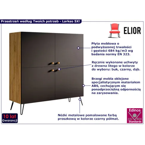 Komoda na nóżkach Larkso 5X dąb craft czarny