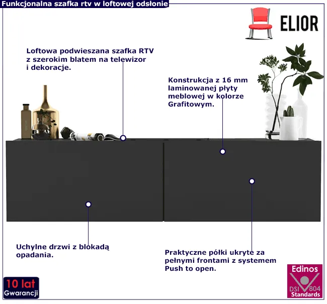 Ścienna szafka rtv 120 cm Elian 6X