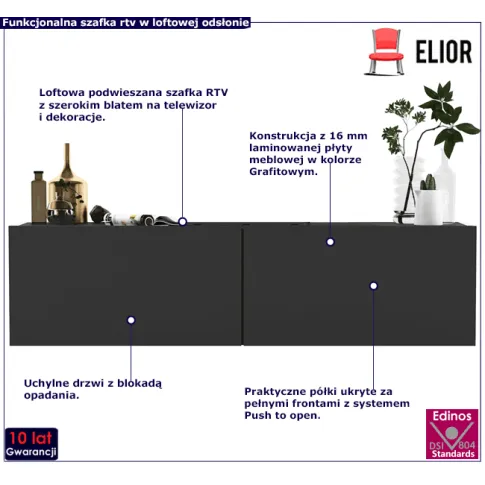 Loftowa szafka rtv grafitowa Landor 6X