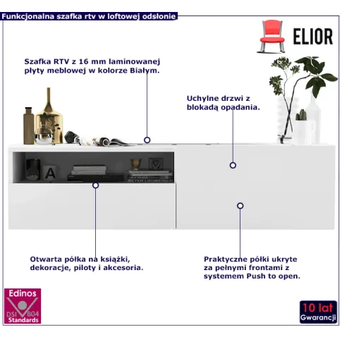 Loftowa wisząca szafka rtv biała Landor 8X