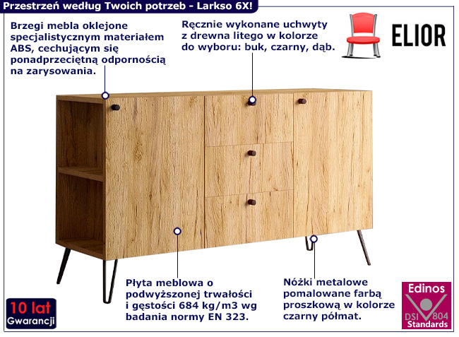 Komoda na metalowych nóżkach Dalia 6X dąb craft