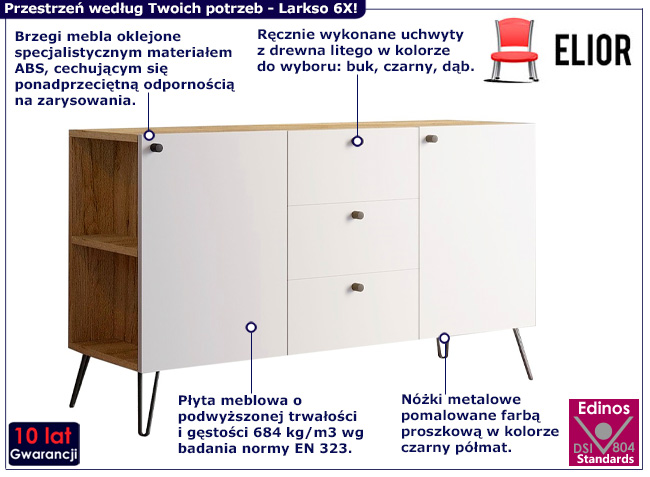 Komoda na metalowych nóżkach Dalia 6X dąb craft+biały