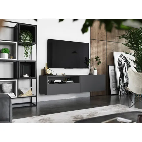 Aranżacja z wiszącą szafką rtv grafitową Landor 8X