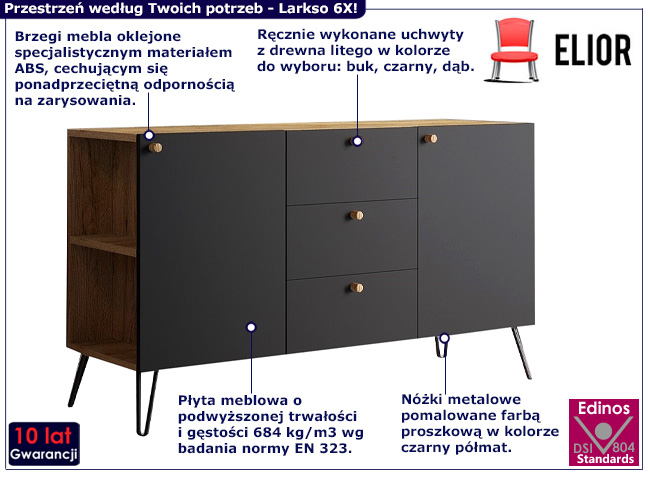 Komoda na metalowych nóżkach Dalia 6X dąb craft+czarny