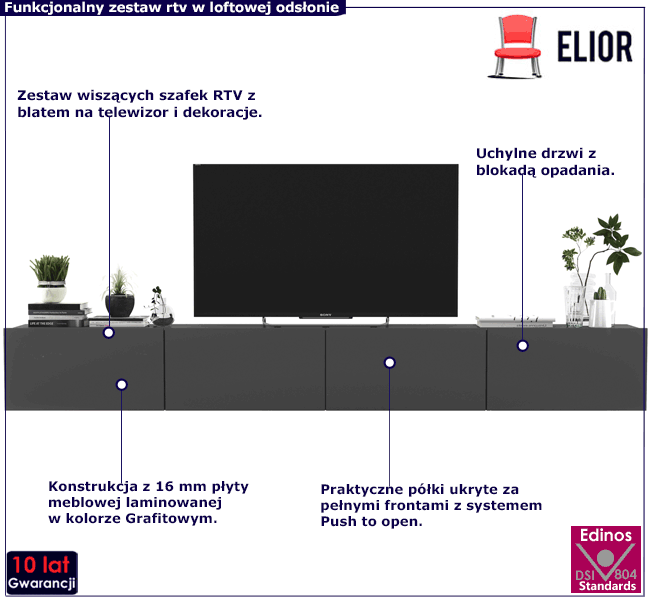 Komplet ściennych szafek rtv 240 cm Merol 10X