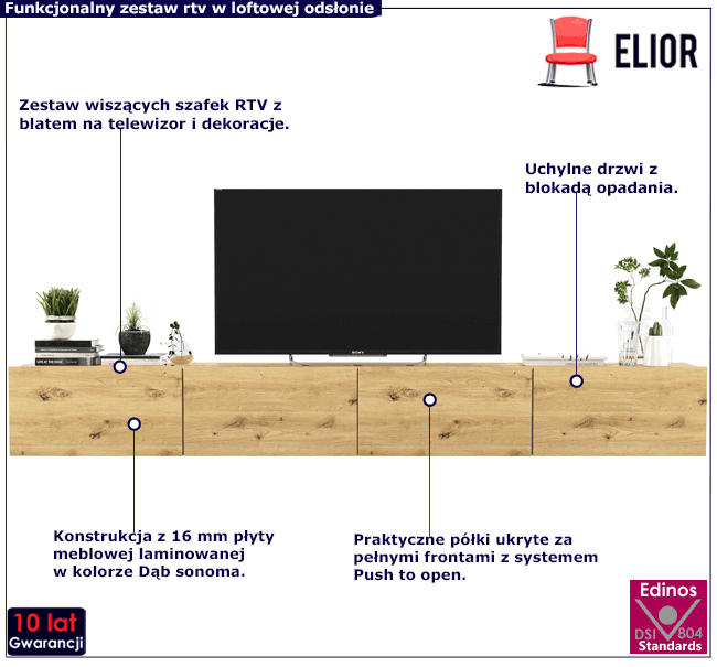 Komplet ściennych szafek rtv 240 cm Landor 10X