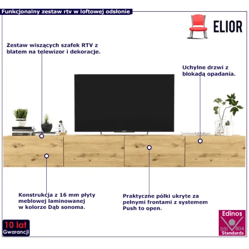 Komplet loftowych ściennych szafek rtv dąb artisan Landor 10X