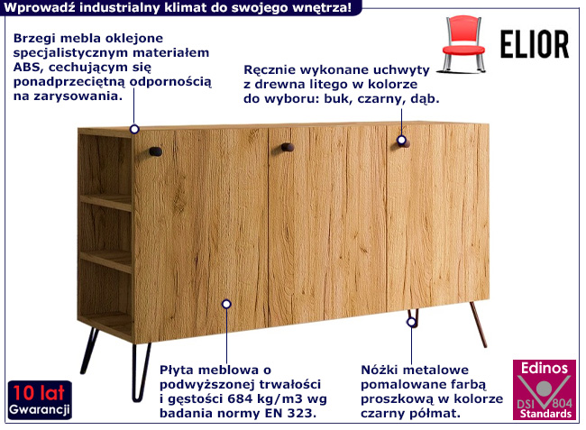 Komoda na metalowych nóżkach Dalia 7X dąb craft