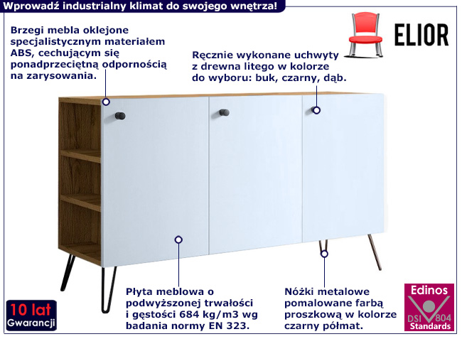 Komoda na metalowych nóżkach Zorina 7X dąb craft+biały