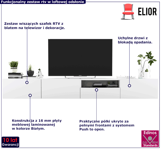 Komplet ściennych szafek rtv 240 cm Merol 12X