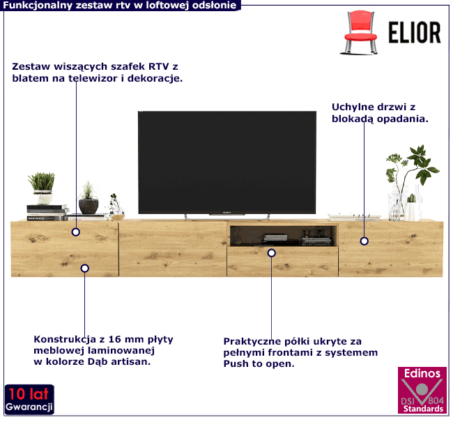 Komplet ściennych szafek rtv 240 cm Landor 12X