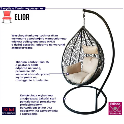 Antracytowy fotel wiszący Dormi