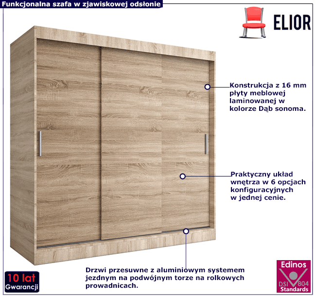Szafa przesuwna 200 cm dąb sonoma Erco 6X