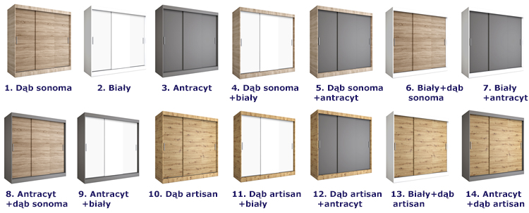 Dostępne opcje kolorystyczne szafy Erco 6X