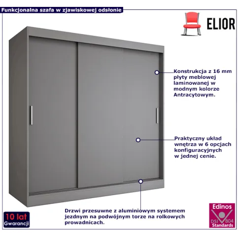 Przesuwna szafa antracytowa Corina 6X