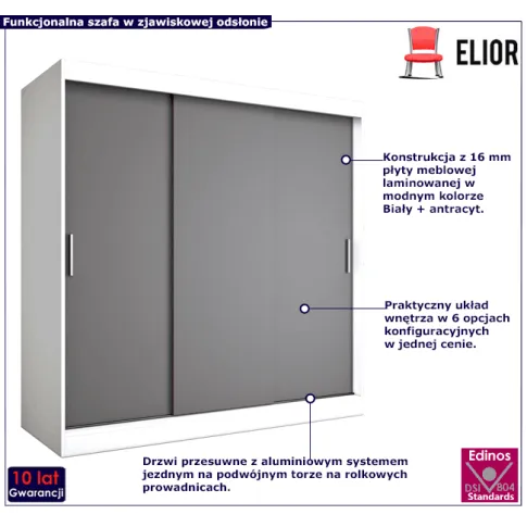 Przesuwna szafa biel antracyt Corina 6X