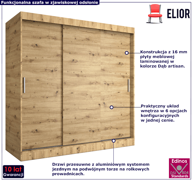 Szafa przesuwna 200 cm dąb artisan Erco 6X