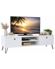 Biała szafka RTV na metalowych nóżkach - Zorina 9X w sklepie Edinos.pl