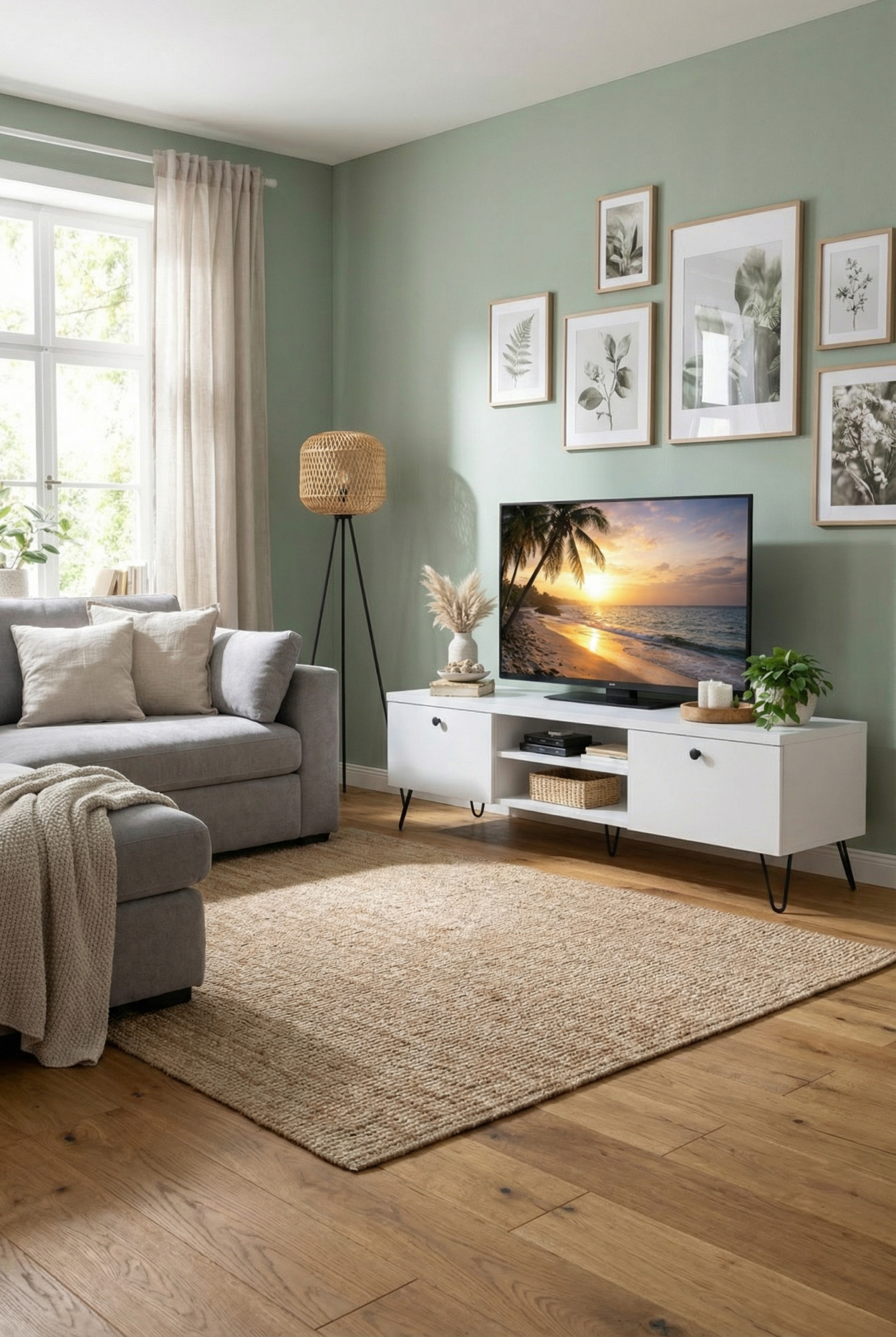 Salon z bialą szafką RTV Zorina 9X