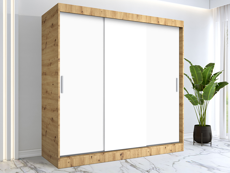 Przesuwna szafa na ubrania 200 cm dąb artisan + biały Erco 6X