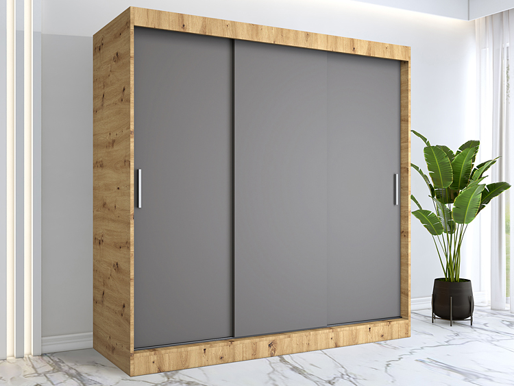 Przesuwna szafa na ubrania 200 cm dąb artisan + antracyt Erco 6X