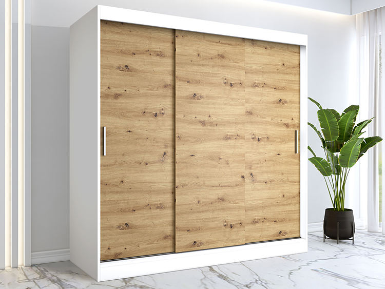 Przesuwna szafa na ubrania 200 cm dąb artisan + biały Erco 6X