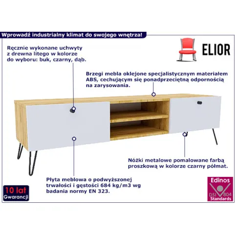 Szafka RTV 140 cm Larkso 9X dąb craft biały