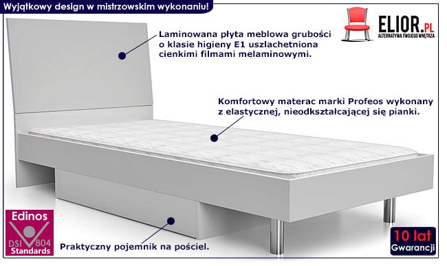 Białe łóżko dla chłopca, dziewczynki 90x200 Kormi