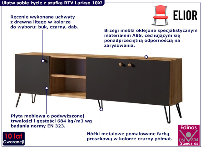 Szafka RTV na nóżkach Larkso 10X dąb craft+czarny