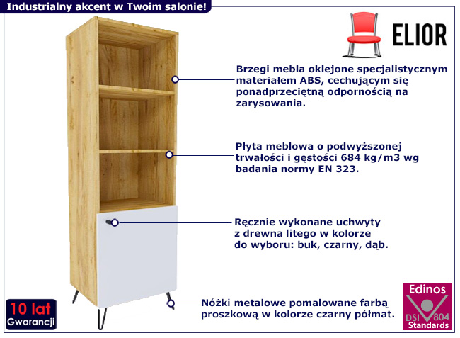 Witryna w stylu loft Larsko 11X dąb craft+biały