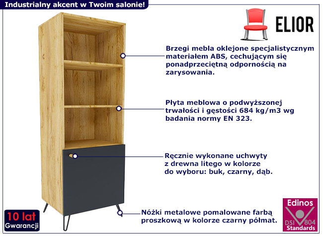 Witryna w stylu loft Larsko 11X dąb craft+czarny