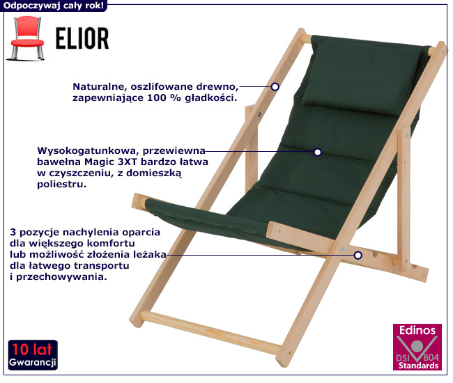 Zielony leżak składany do ogrodu Rubrum 4X
