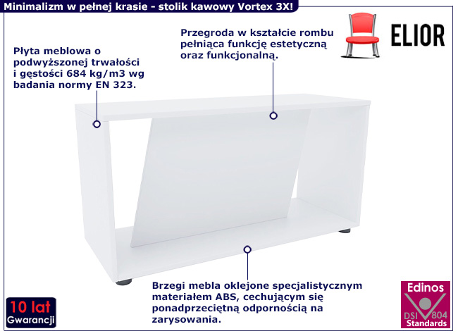 Minimalistyczny stolik kawowy Vortex 3X biały