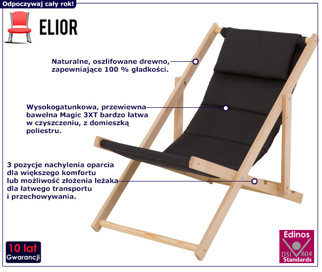 Czarny leżak składany do ogrodu Rubrum 4X