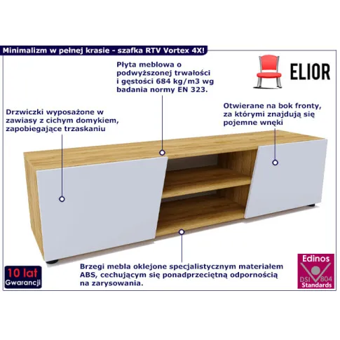 Klasyczna szafka RTV Vortex 4X dąb craft biały