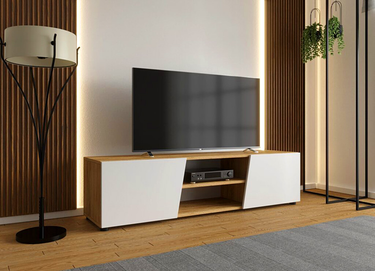 Nowoczesna szafka RTV Allon 4X dąb craft+biały