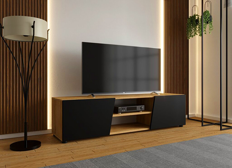 Nowoczesna szafka RTV Allon 4X dąb craft+czarny