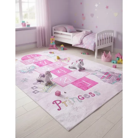 Różowy dywan dziecięcy z grą w klasy dla dziewczynki   Belmo 3X