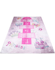 Różowy dywan dziecięcy z grą w klasy dla dziewczynki - Lopa 3X w sklepie Edinos.pl